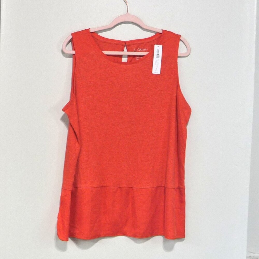 Chico's Coral-Orange Sleeveless Peplum Tank